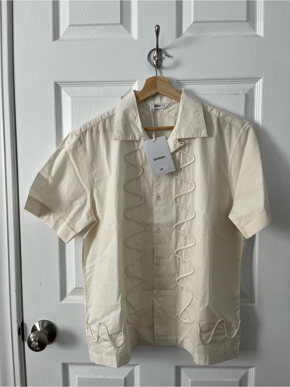 3sixteen Men's Cream Short-Sleeve Embroidered Camp Shirt